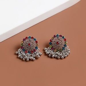 Boho Geometric Flower Alloy Plating Rhinestone Drop Stud Post Earrings